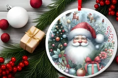 Santa Round Ornament Sublimation PNG Product Image 2