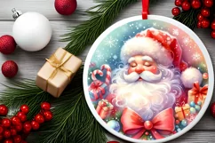 Santa Round Ornament Sublimation PNG Product Image 2