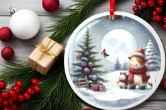 Winter Scene with Cow Boy Round Sticker Ornament Sublimation Product Image 2
