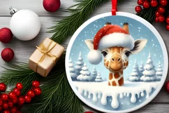 3D Giraffe Santa Hat Ornament Sublimation PNG Product Image 2