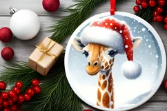 3D Giraffe Santa Hat Ornament Sublimation PNG Product Image 1