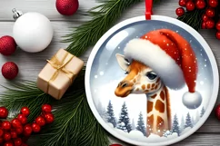 3D Giraffe Santa Hat Ornament Sublimation PNG Product Image 2