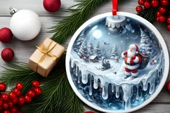 Winter Scene with Santa Round Sticker Ornament Sublimation Product Image 2