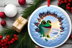 Frog in Snow Scene Sublimation Clipart PNG Product Image 2