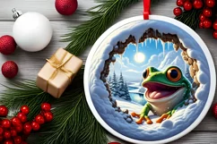 Frog in Snow Scene Sublimation Clipart PNG Product Image 2