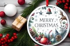Merry Christmas Round Ornament Sublimation PNG Product Image 2