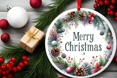 Merry Christmas Round Ornament Sublimation PNG Product Image 2