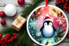 Colorful Penguin Christmas Ornament Sublimation PNG Product Image 1