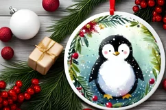 Colorful Penguin Christmas Ornament Sublimation PNG Product Image 2