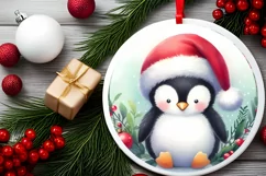 Penguin Round Ornament Sublimation PNG Product Image 2