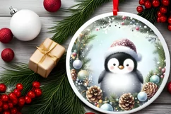 Penguin Round Ornament Sublimation PNG Product Image 2