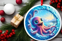 Octopus in Winter Woodland Scene Sublimation Clipart PNG Product Image 2