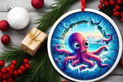 Octopus in Winter Woodland Scene Sublimation Clipart PNG Product Image 2