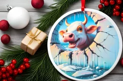Cow in Winter Landscape Scene Sublimation Clipart PNG Product Image 2