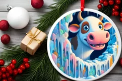 Cow in Winter Landscape Scene Sublimation Clipart PNG Product Image 1