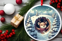 Smiling Deer Snow Wall Round Ornament PNG Product Image 2