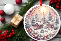 Pastel Christmas Scene Ornament Sublimation PNG Product Image 1