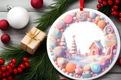 Pastel Christmas Scene Ornament Sublimation PNG Product Image 1
