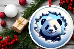 Smiling Panda Snow Wall Round Ornament PNG Product Image 1