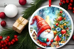 Christmas Penguin Round Ornament with Gnome Sublimation PNG Product Image 2