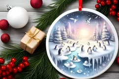 Penguins Winter Scene Ornament Sublimation PNG Product Image 2