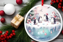 Penguins Winter Scene Ornament Sublimation PNG Product Image 2