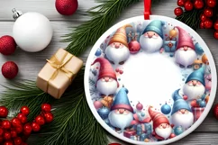 Winter Scene with Winter Gnomes Round Sticker Ornament Product Image 2