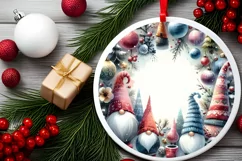 Winter Scene with Winter Gnomes Round Sticker Ornament Product Image 2