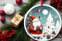 Colorful Santa Round Ornament Sublimation PNG Product Image 2