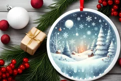 Winter Scene Round Sticker Ornament Sublimation PNG Product Image 2