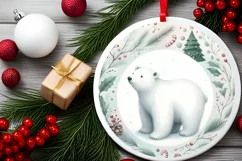 Winter Scene with Polar Bear Round Sticker Ornament Product Image 2