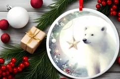 Winter Scene with Polar Bear Round Sticker Ornament Product Image 2