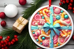 Christmas Present Round Ornament Sublimation PNG Product Image 2