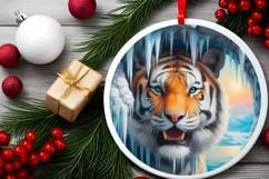 Tiger in Winter Woodland Scene Sublimation Clipart PNG Product Image 1