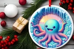 Octopus in Winter Woodland Scene Sublimation Clipart PNG Product Image 1