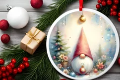 Colorful Christmass Gnome Round Ornament Sublimation PNG Product Image 2