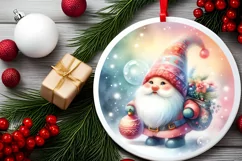 Colorful Christmass Gnome Round Ornament Sublimation PNG Product Image 1