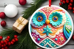 Christmas Owl Round Ornament PNG Product Image 2