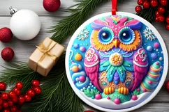 Christmas Owl Round Ornament PNG Product Image 2