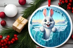 Smiling Rabbit Melting Ice Round Ornament PNG Product Image 2