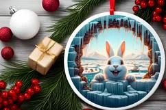 Smiling Rabbit Melting Ice Round Ornament PNG Product Image 2