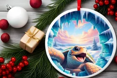 Smiling Turtle Icy Wall Round Ornament PNG Product Image 2