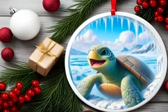 Smiling Turtle Icy Wall Round Ornament PNG Product Image 2