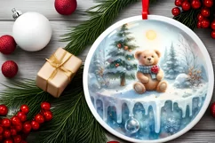 Melting Winter Teddy Bear Round Ornament Sublimation PNG Product Image 2