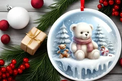 Melting Winter Teddy Bear Round Ornament Sublimation PNG Product Image 2
