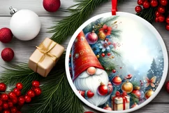 Colorful Christmas Gnome Round Ornament Sublimation PNG Product Image 2