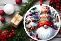 Colorful Christmas Gnome Round Ornament Sublimation PNG Product Image 1