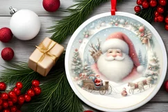 Santa Centered Winter Round Ornament Sublimation PNG Product Image 2