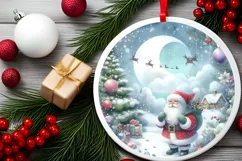 Santa Centered Winter Round Ornament Sublimation PNG Product Image 1