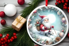 Santa Centered Winter Round Ornament Sublimation PNG Product Image 2